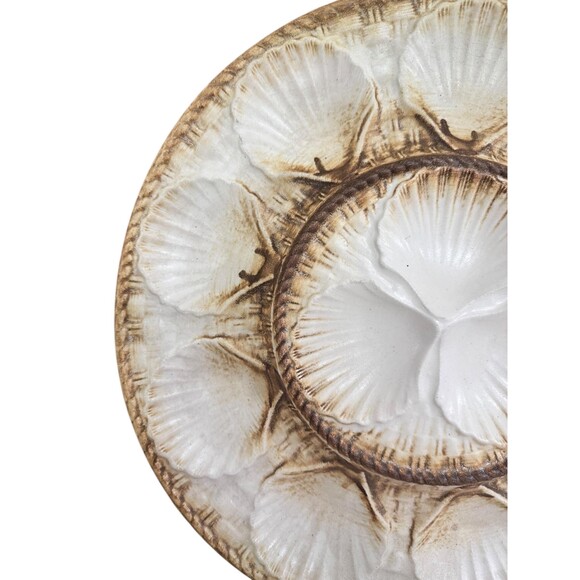 Vintage Longchamp Oyster Platter Large French Barbotine Seafood Serving Plate - Picture 2 of 4